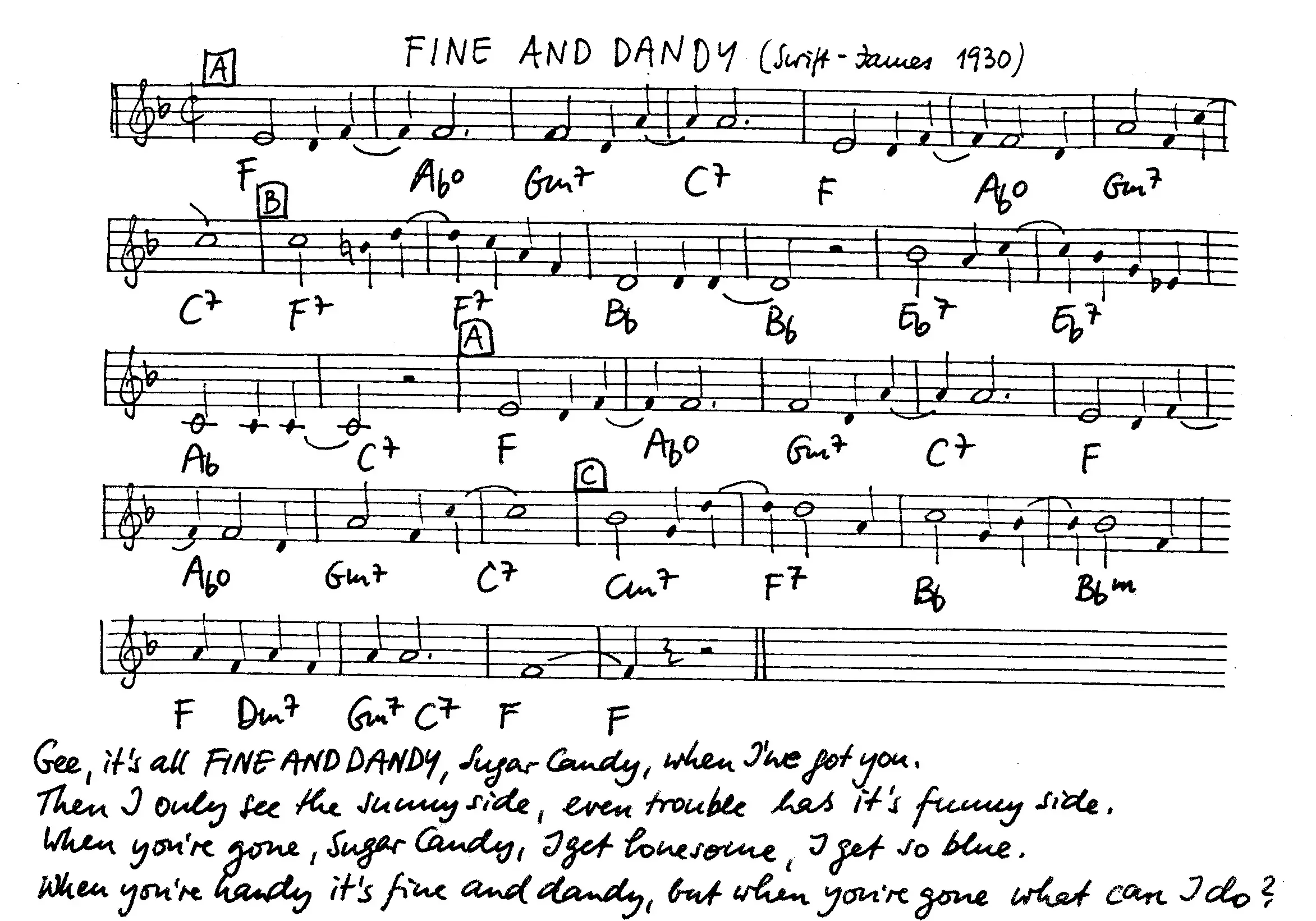 fine and dandy free jazz leadsheet - Courtesy of the Jungle Jazz Band